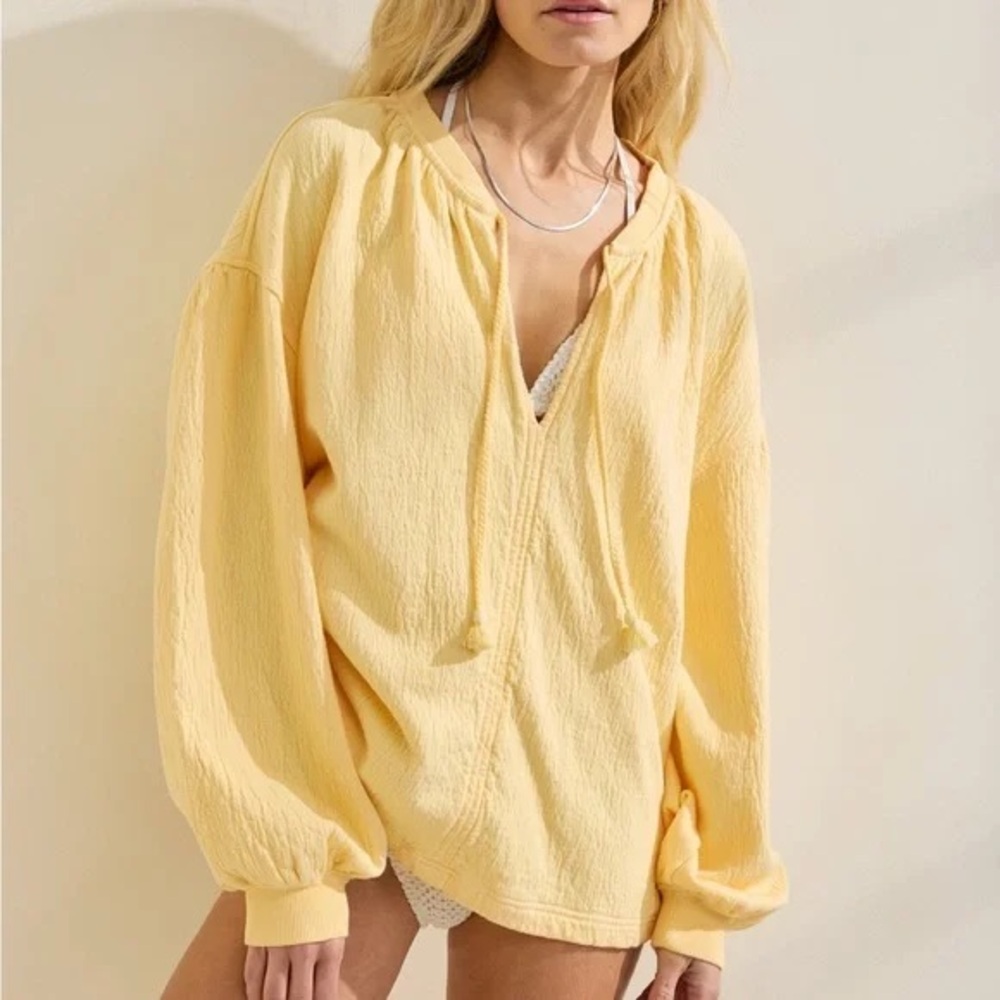 Aerie Easy Street Yellow Tie-Neck Sweatshirt Pullover Size XL